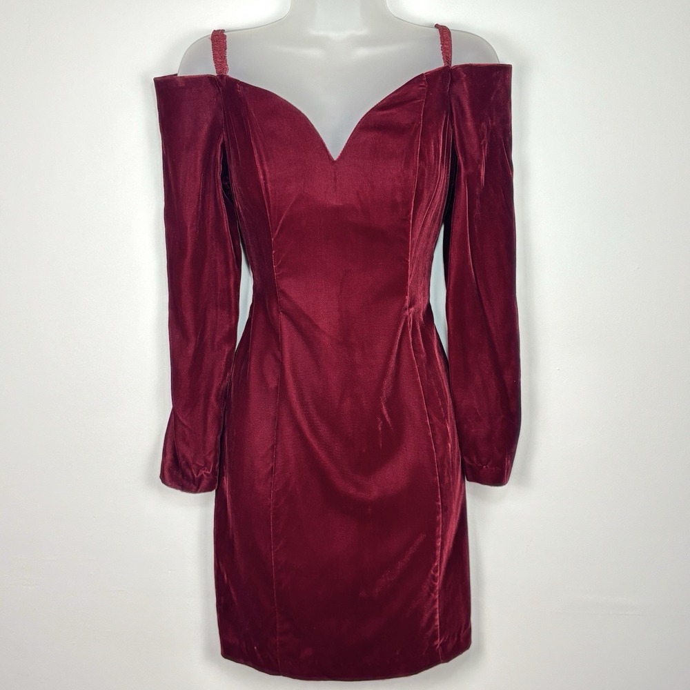 Vintage Hoco Dress 7 8 Burgundy Mini Velvet Whimsigoth‎ Vamp Sweetheart Neck 90s